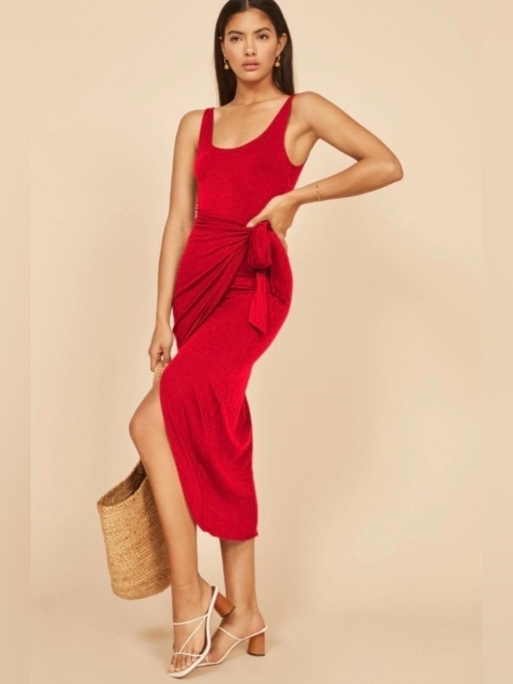 REFORMATION Kaila Knit
Wrap Dress lipstick  Red Size XS